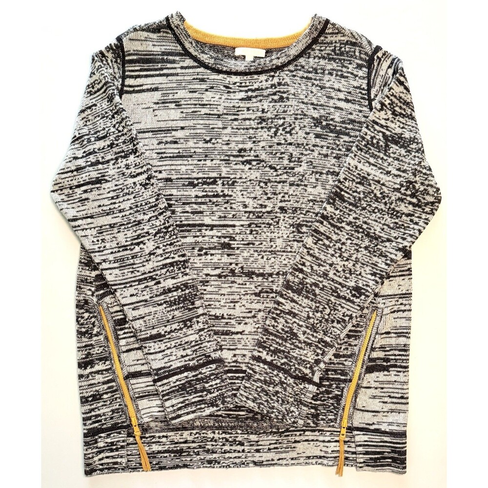 Lisa Todd Zip It Sweater Sz XL Black Gray Yellow Contrast Zippers Preppy